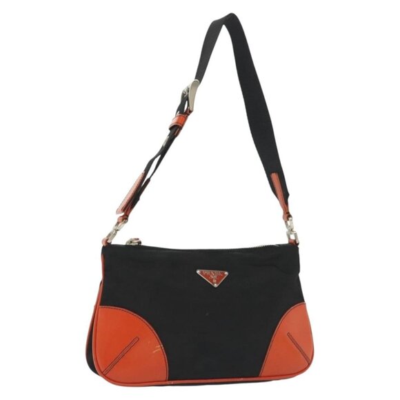 PRADA Shoulder Bag Nylon Leather Black Silver Auth 137443 - Picture 1 of 16